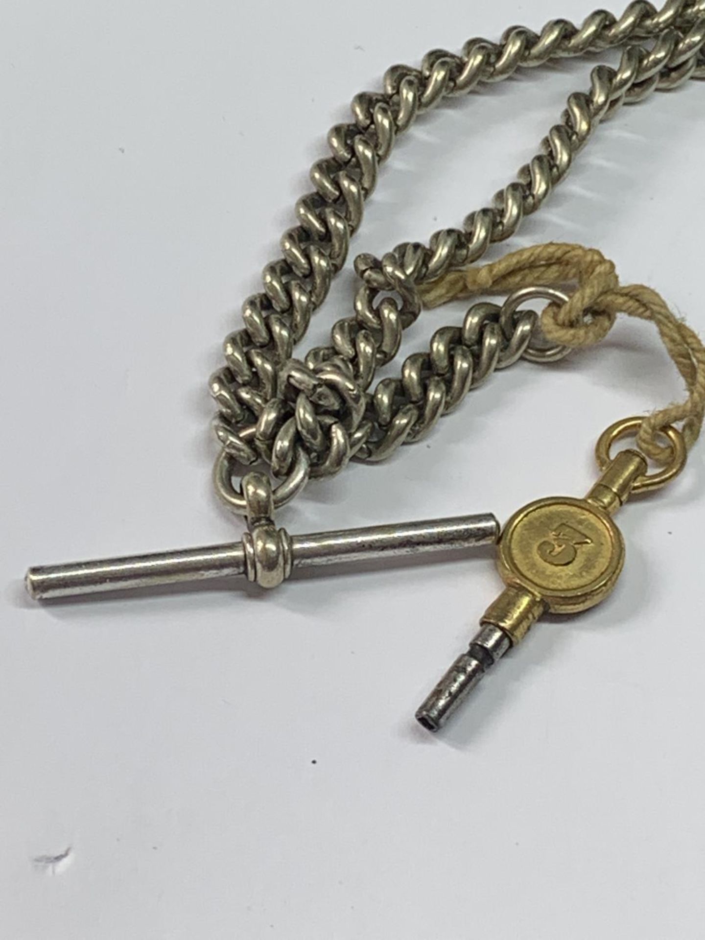 A SILVER POCKET WATCH WITH ALBERT CHAIN AND KEY IN A PRESENTATION BOX - Image 6 of 6