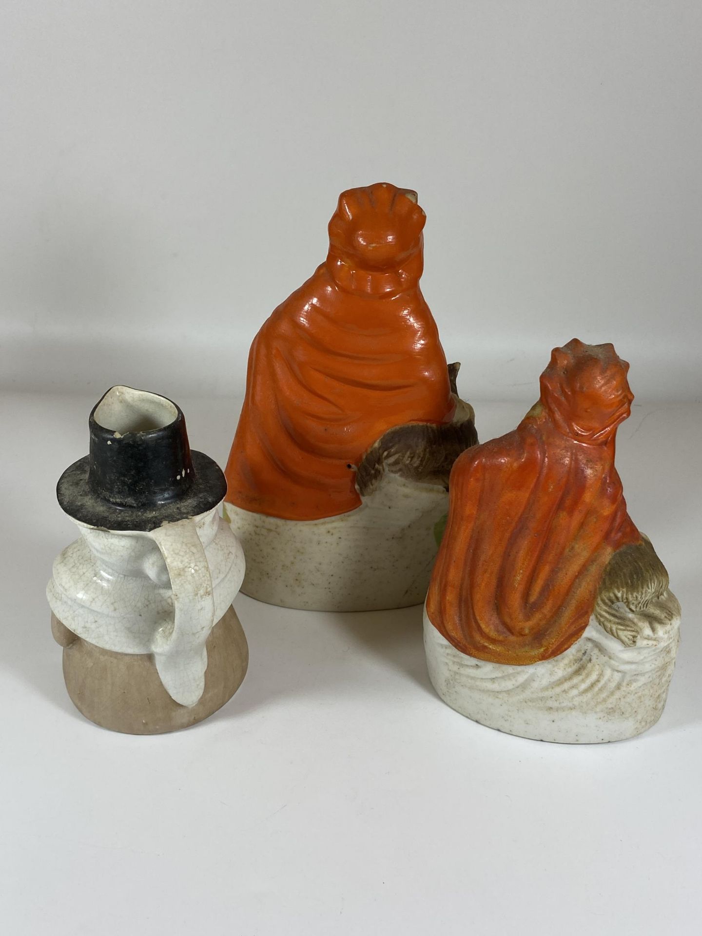 A GROUP OF THREE STAFFORDSHIRE POTTERY FIGURES, LITTLE RED RIDING HOOD ETC - Image 2 of 4
