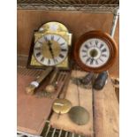 AN ASSORTMENT OF VINTAGE CLOCK SPARES TO INCLUDE WEIGHTS AND FACES ETC