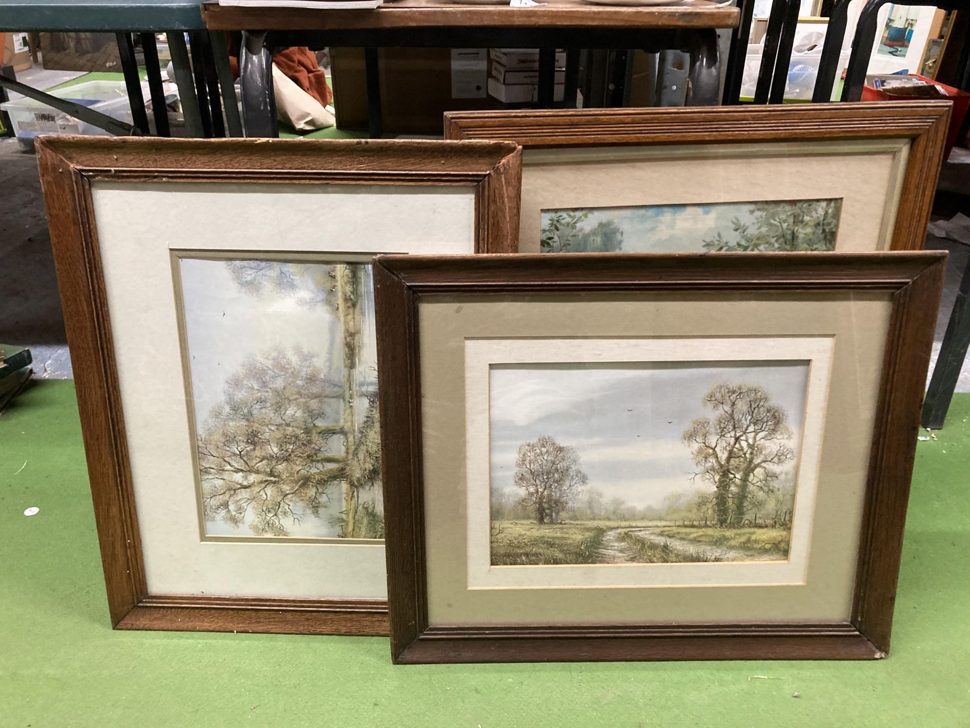 THREE VINTAGE OAK FRAMED PRINTS TO INCLUDE 'A NEW FRIEND' ETC