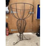 AN EXTREMELY LARGE DECORATIVE BLACKSMITH FORGED WROUGHT IRON PEDESTAL PLANTER WITH TOP PLANTER