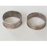 TWO HALLMARKED BIRMINGHAM SILVER NAPKIN RINGS