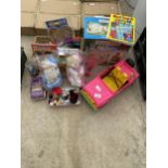 AN ASSORTMENT OF CHILDRENS TOYS TO INCLUDE SYLVANIAN FAMILIES AND A BARBIE VEHICLE ETC