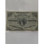AN ACT OF MARCH 3RD 1863 THREE CENTS FRACTIONAL CURRENCY NOTE