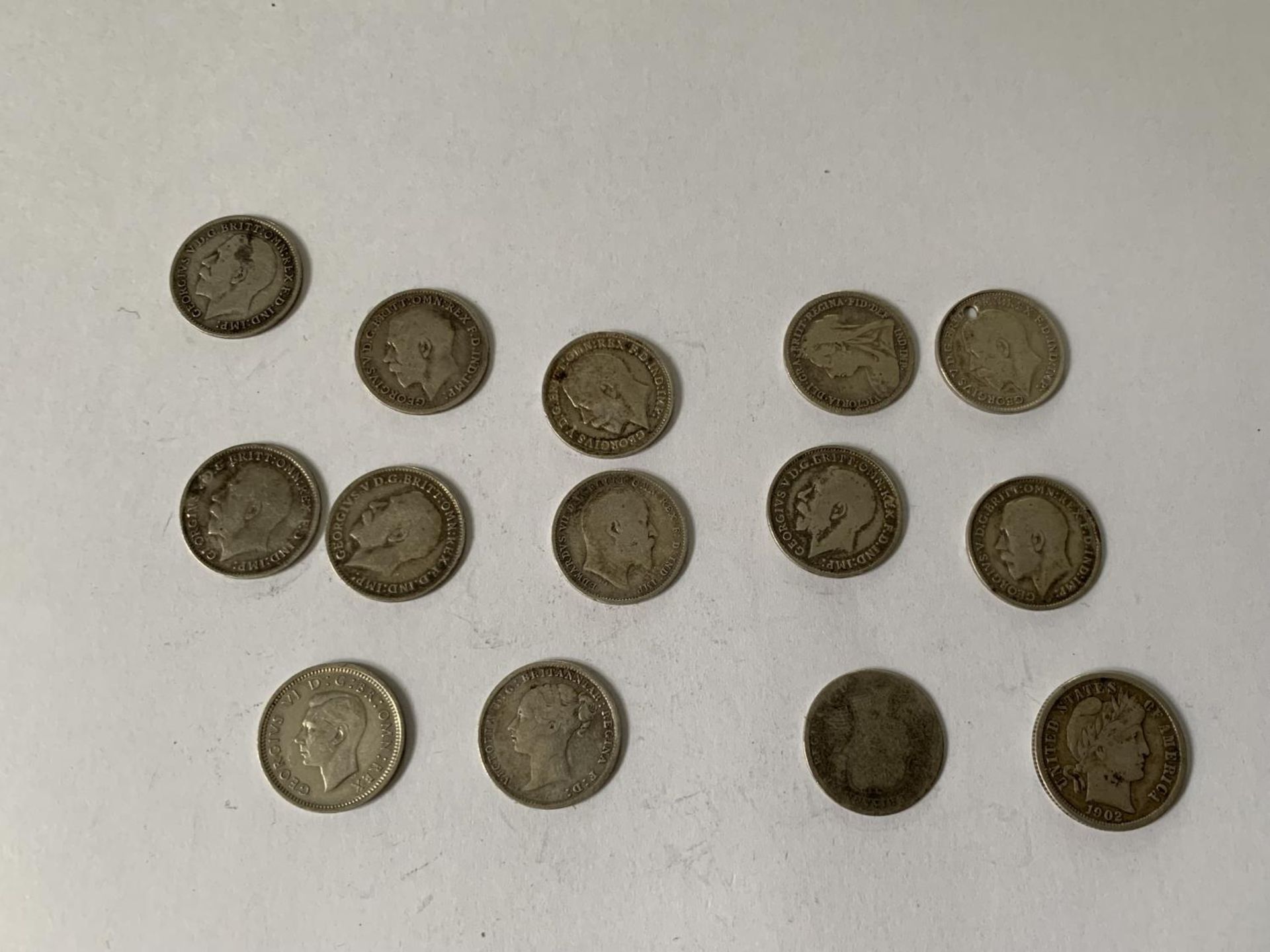 14 SILVER COINS - 13 THREE PENNY AND A USA DIME - Image 4 of 4