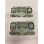 TWO BANK OF ENGLAND ONE POUND NOTES SIGNED BEALE (1949-1955)