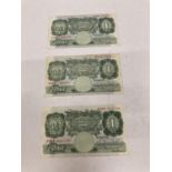 THREE BANK OF ENGLAND ONE POUND NOTES SIGNED PEPPIATT (1934-1949)