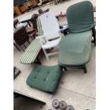 THREE VARIOUS PLASTIC SUN LOUNGERS TWO WITH CUSHIONS