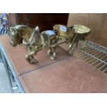 A VINTAGE HEAVY BRASS HORSE AND CART