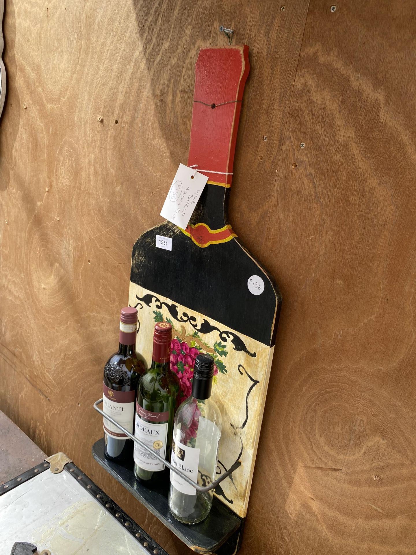 A HAND PAINTED PLY WOOD WINE BOTTLE SHELF, 84X32CM - Image 2 of 2