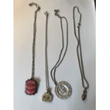 FOUR SILVER NECKLACES WITH PENDANTS