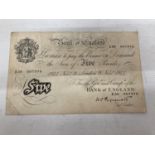 A WHITE FIVE POUND NOTE - 9TH NOVEMBER 1944 LONDON SIGNED PEPPIATT NO E59 007976