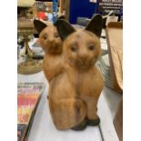 A PAIR OF WOODEN CAT BOOK-ENDS HEIGHT 31CM