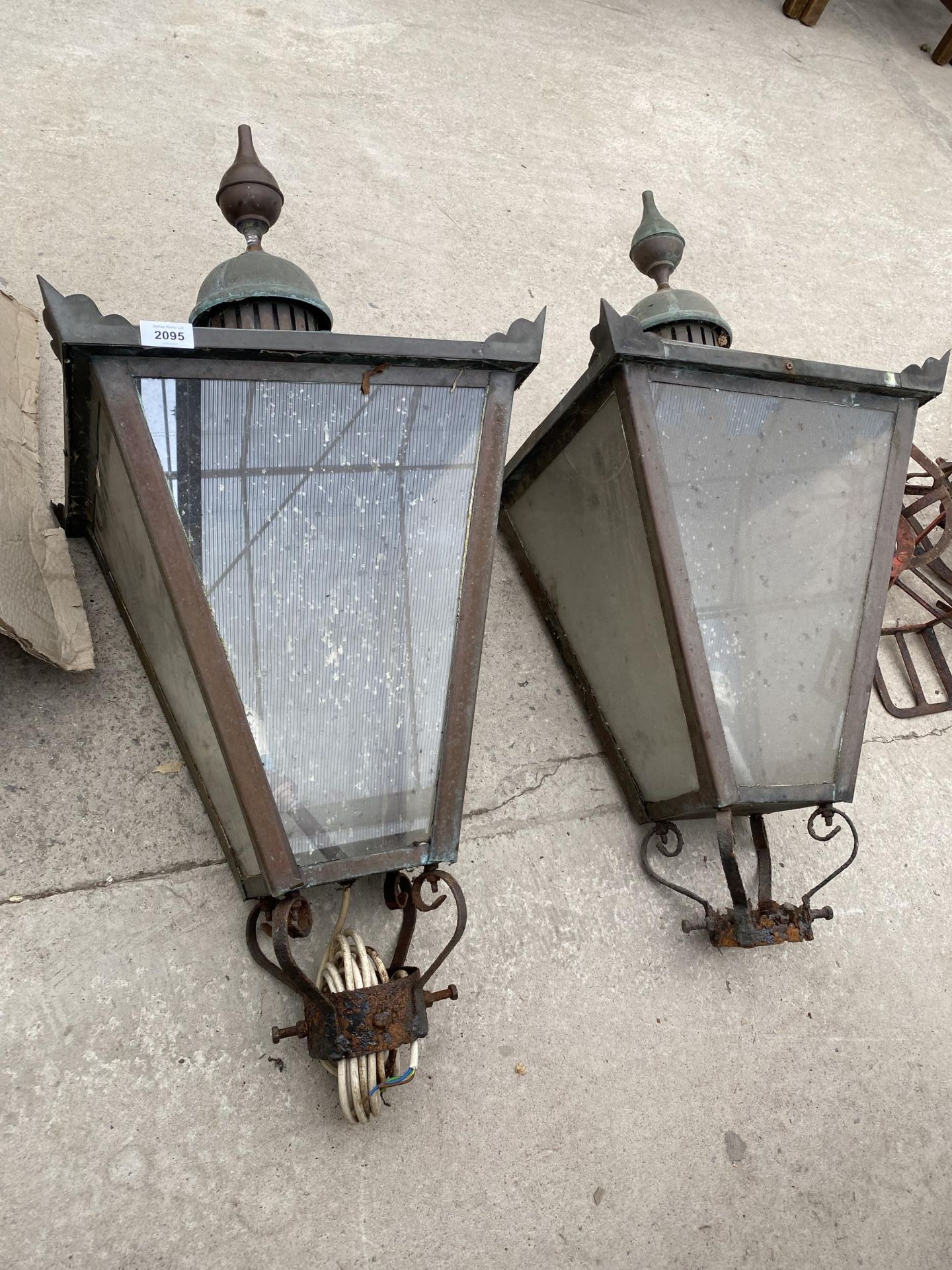 A PAIR OF VINTAGE COPPER COURTYARD LIGHTS