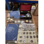 MIXED LOT OF COINS IN SMALL BOX , TO INCLUDE , 5 X 1953 CROWNS , PLUS A FURTHER 15 MORE MODERN .