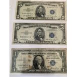 THREE THE UNITED STATES OF AMERICA SILVER CERTIFICATE NOTES SIGNED HUMPHERY (1953-1957) TO INCLUDE