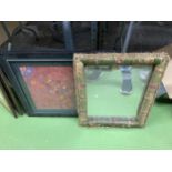 TWO FRAMED ITEMS - SILK EFFECT FRAMED MIRROR AND TAPESTRY