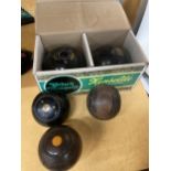 A BOXED SET OF HENSELITE CROWN GREEN BOWLS AND FURTHER LOOSE BOWLS