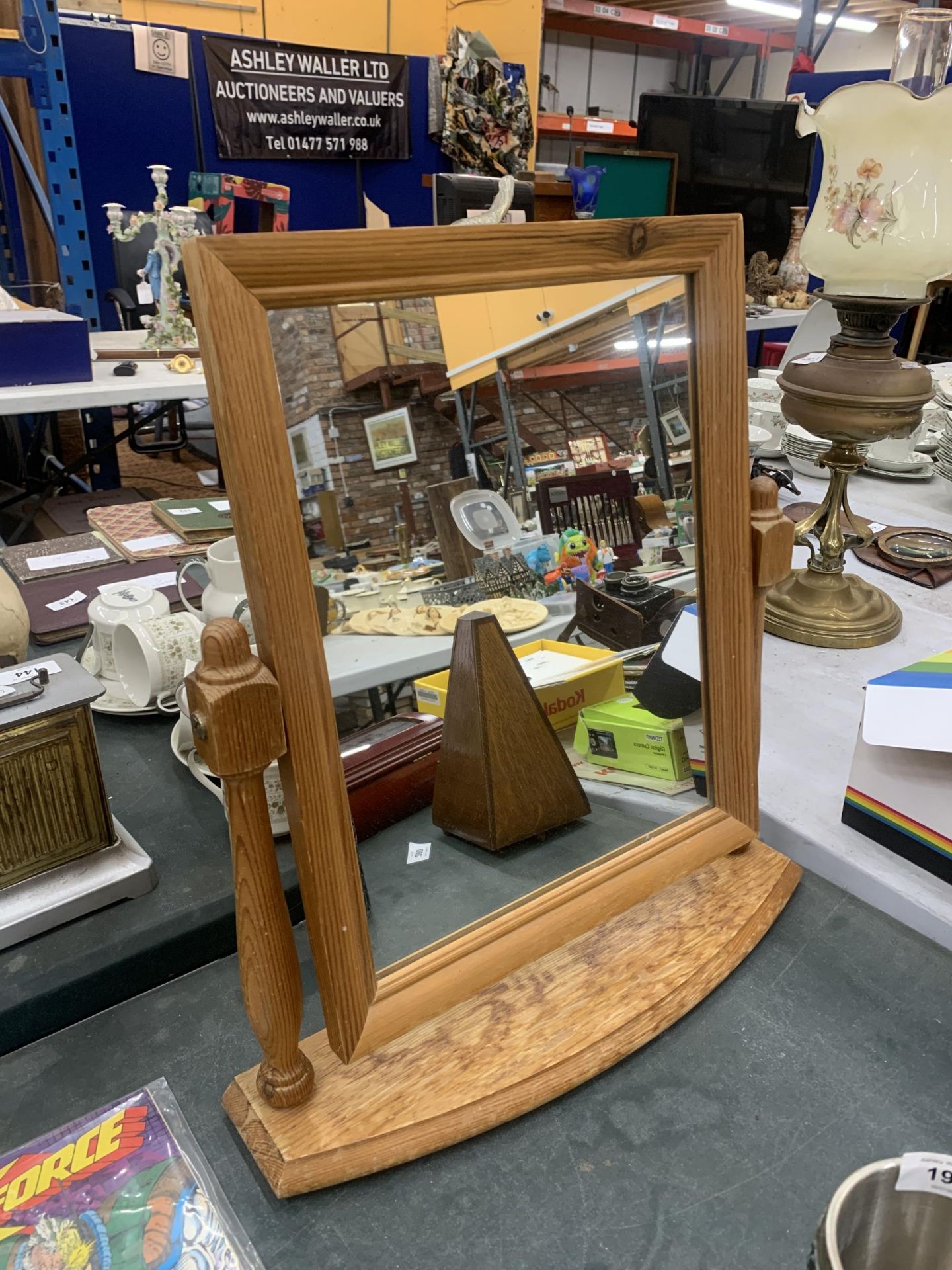 A PINE FRAMED DRESSING TABLE MIRROR