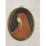 AN OVAL FRAMED HAND PAINTED PORTRAIT MINIATURE, SIGNED, LENGTH 9CM