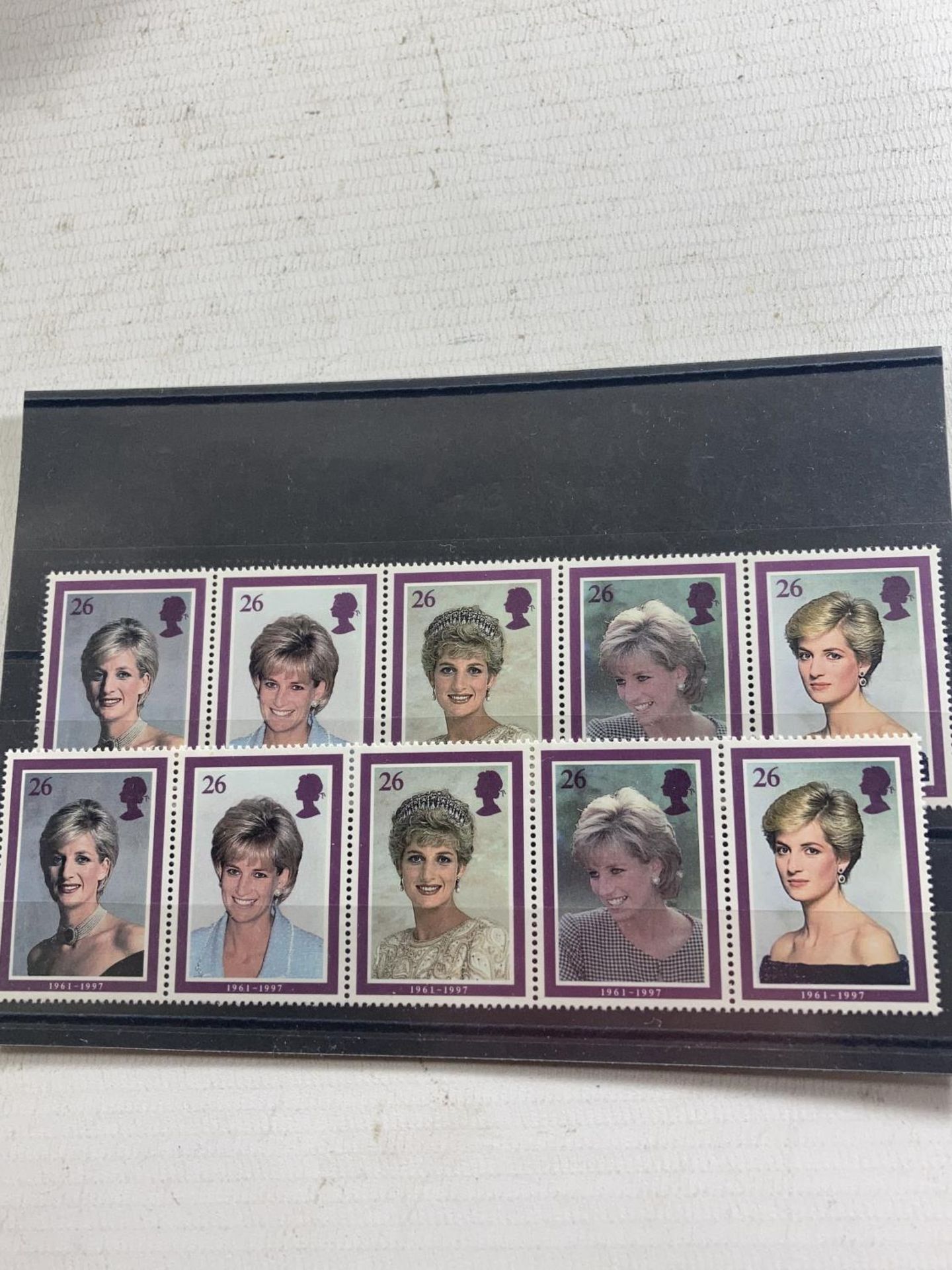 TWO NH MINT STRIPS OF GREAT BRITAIN PRINCESS OF WALES STAMPS TOGETHER WITH A CASED PRINCESS DIANA - Image 2 of 6