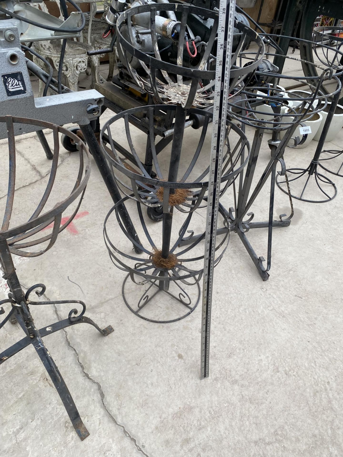 THREE VARIOUS WROUGHT IRON BASKET PLANT STANDS - Image 2 of 3