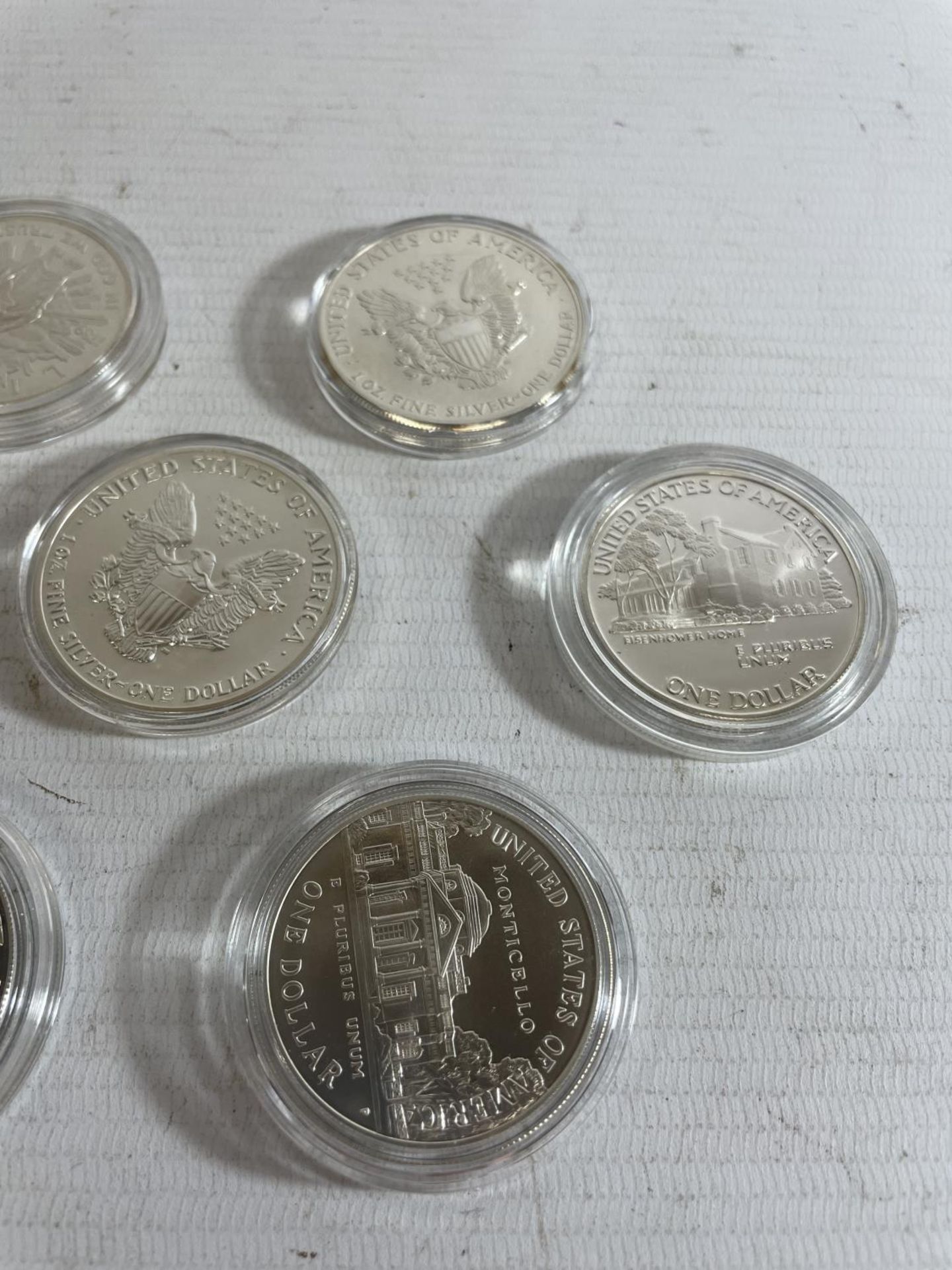 A SELECTION OF 10 USA SILVER $1 COINS , EACH ENCAPSULATED , DATED : 1890, 1922, 1987-8 , 1989 X 2, - Image 4 of 4