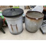 A VINTAGE DOLLY TUB AND A GALVANISED DUST BIN