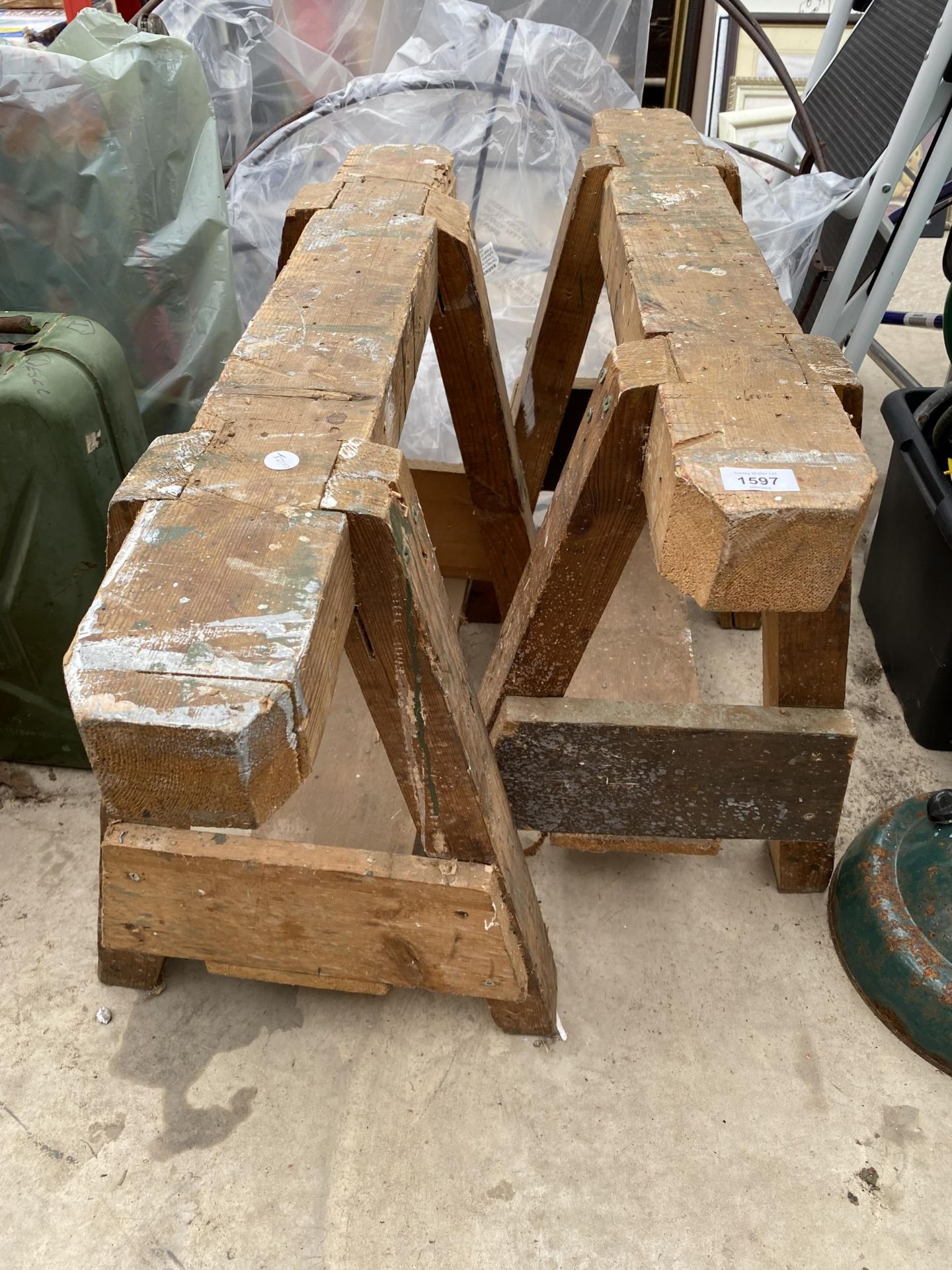 A PAIR OF WOODEN BUILDERS TRESTLES