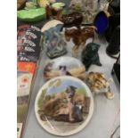 A MIXED GROUP OF CERAMICS TO INCLUDE RUSSIAN TIGER FIGURE, HORSE MODELS, ROYAL ALBERT PLATES ETC