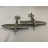 TWO PEWTER WORLD WAR 11 PLANES, A SPITFIRE AND HURRICANE