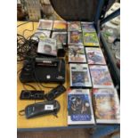 A VINTAGE SEGA MASTER SYSTEM 11 WITH TWO CONTROLLERS PLUS A QUANTITY OF GAMES TO INCLUDE SONIC THE