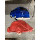 TWO VW PLAQUES, BEETLE AND CAMPER VAN