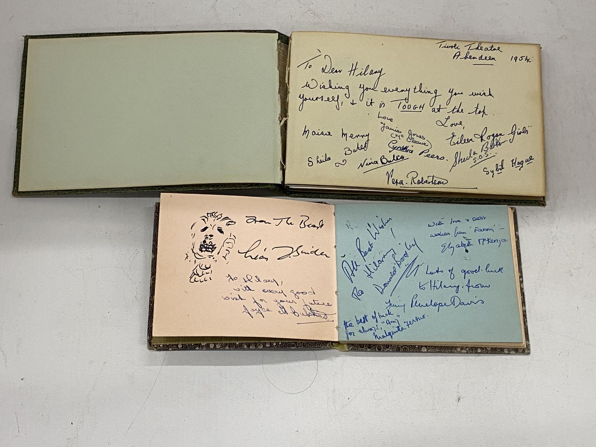A 1940'S HAND SIGNED AUTOGRAPH BOOK OF ACTORS AND MUSICIANS, OBTAINED BY A BBC FILM MAKER, TO