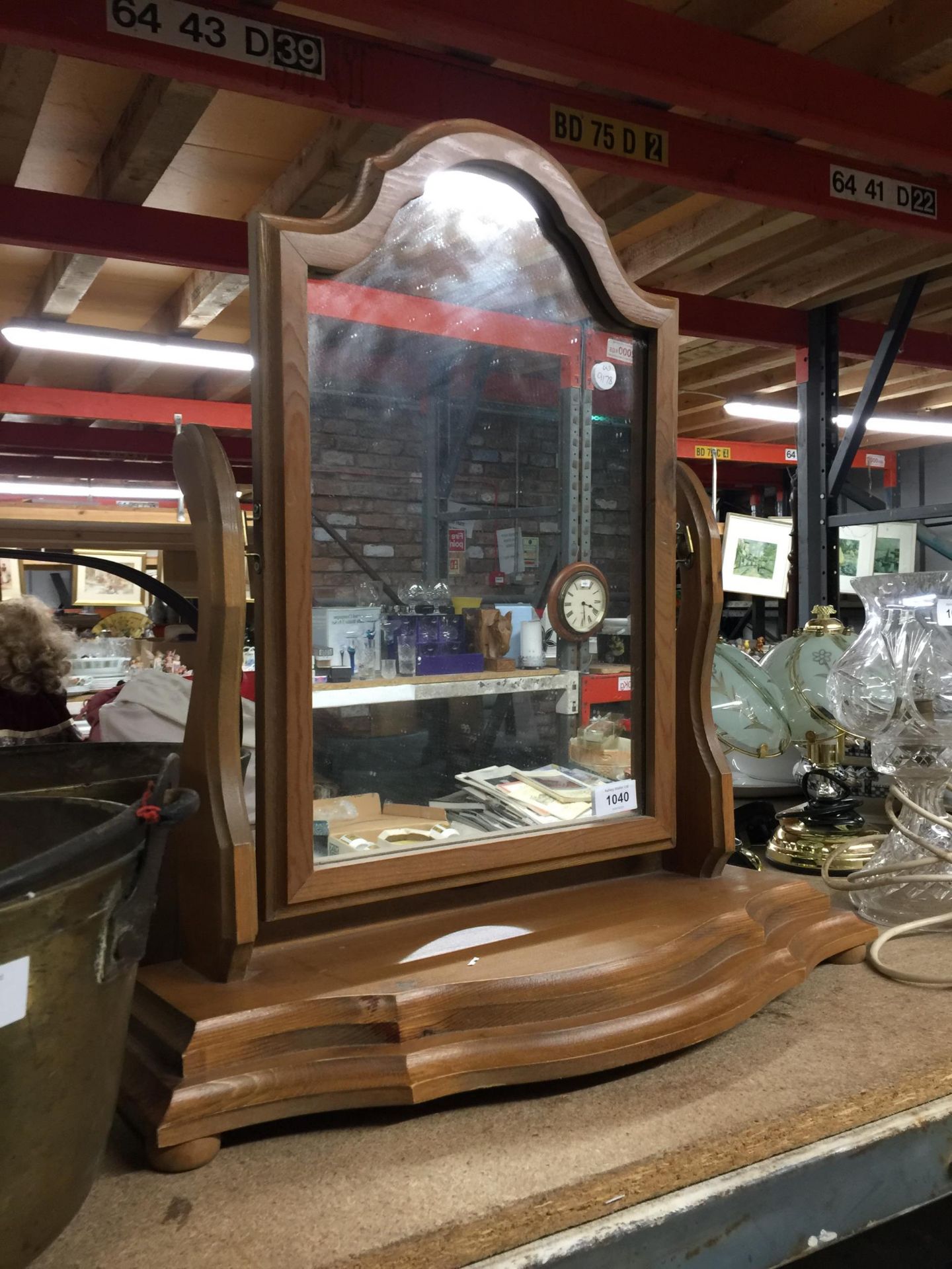 A PINE FRAMED DRESSING TABLE MIRROR