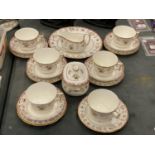 A WEDGWOOD 'BIANCA' PART TEASET TO INCLUDE A CAKE PLATE, SUGAR BOWL, CREAM JUG, CUPS, SAUCERS AND