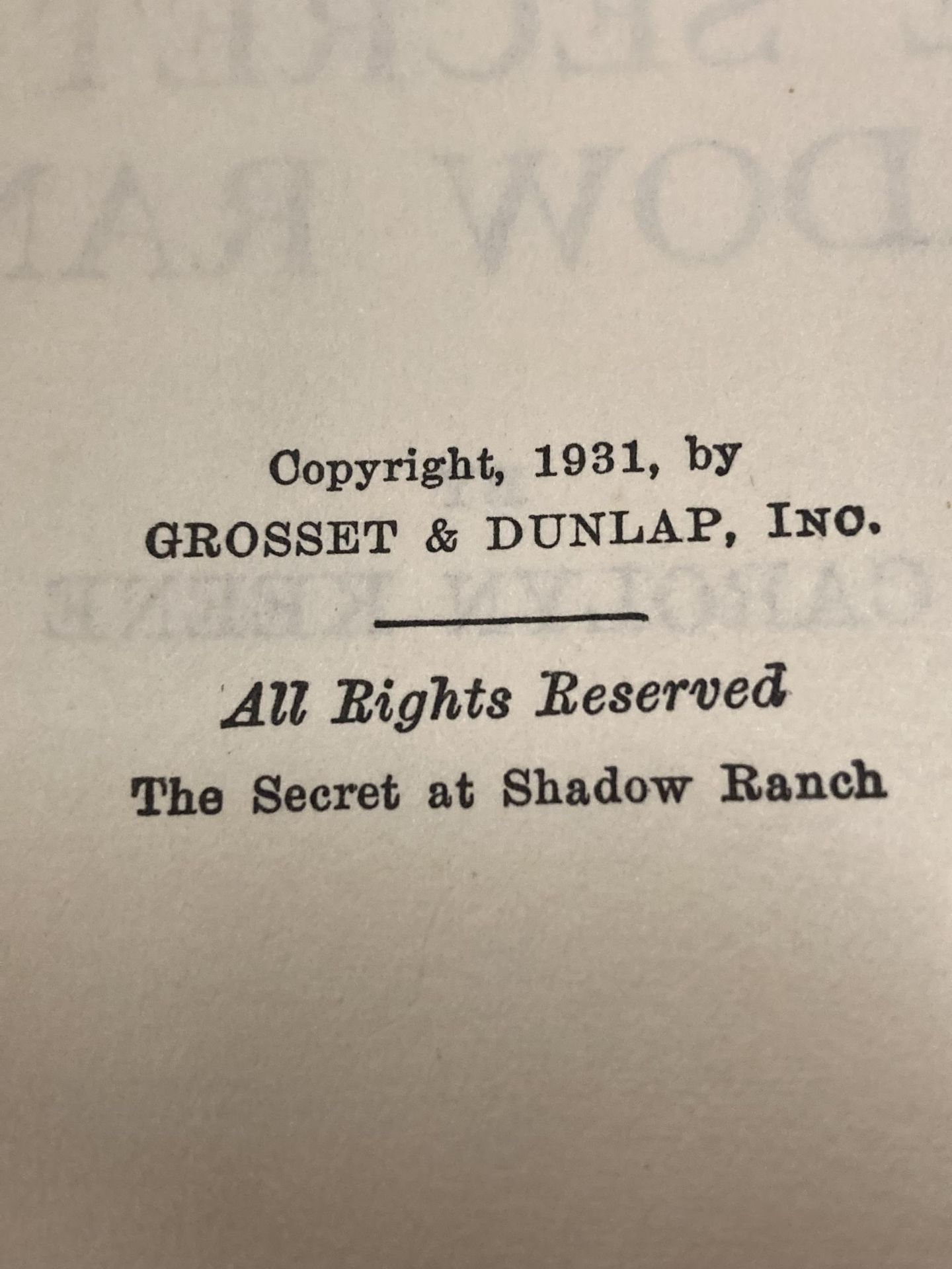 CAROLYN KEENE, THE SECRET AT SHADOW RANCH, 1931, 1ST EDITION U.S.A BOOK - Image 2 of 2