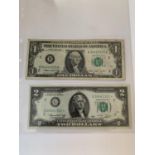 TWO UNITED STATES OF AMERICA FEDERAL RESERVE NOTES SIGNED SIMON (1974-1977) TO INCLUDE A ONE