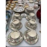 A QUANTITY OF JOHNSON BROS 'INDIAN TREE' PATTERN TEAWARE TO INCLUDE VARIOUS SIZED PLATES, BOWLS,