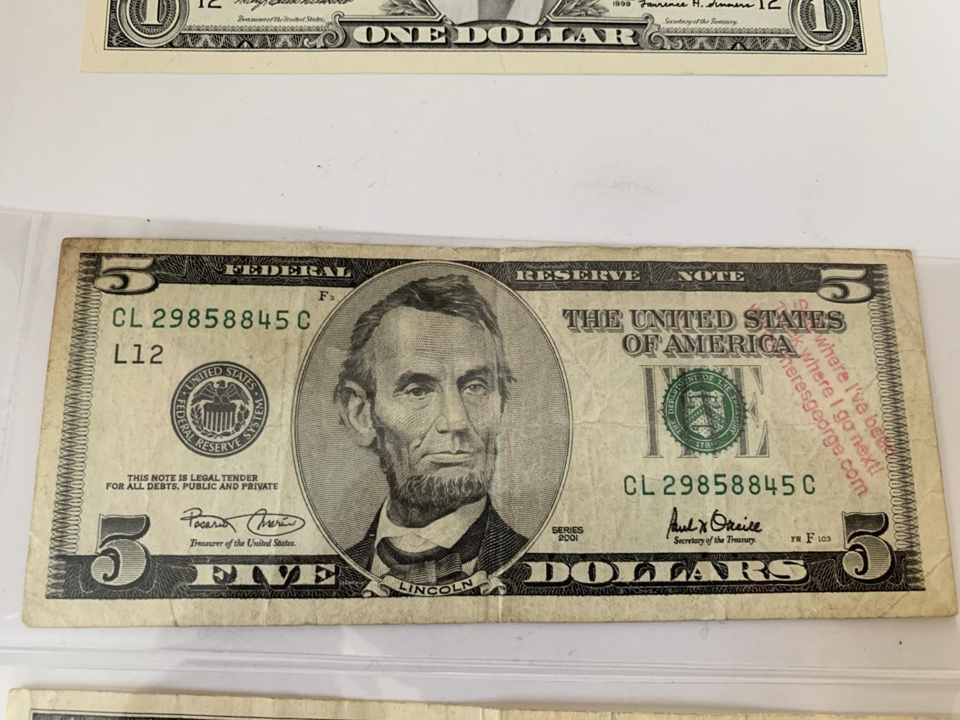 FOUR THE UNITED STATES OF AMERICA FEDERAL RESERVE NOTES TO INCLUDE A ONE DOLLAR SIGNED BRADY (1988- - Image 3 of 6