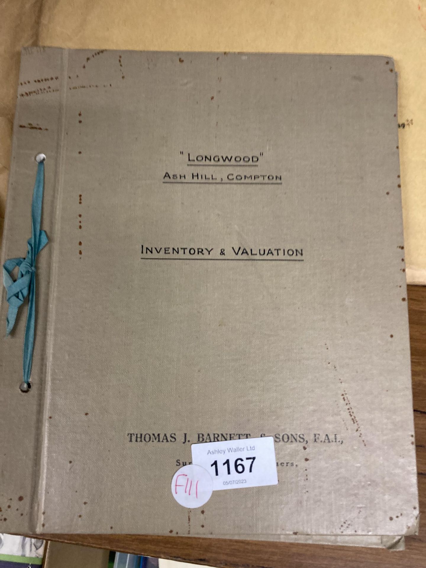 A VINTAGE LONGWOOD ASH HILL INVENTORY AND VALUATION BOOK AND FURTHER ITEMS - Image 2 of 3