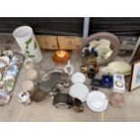 AN ASSORTMENT OF ITEMS TO INCLUDE A CERAMIC STICK STAND, SILVER PLATE ITEMS AND A MIRROR ETC
