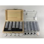 A CASED COLLECTION OF 100 FARTHINGS PLUS EMPTY STORAGE CASE . OVER 20 ARE VICTORIAN , ALL