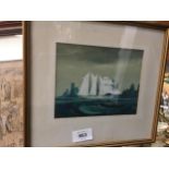 A FRAMED WATERCOLOUR OF A SCHOONER AT SEA, SIGNED BY THE LATE RICHARD GOLDING CONSTABLE, GALLERY