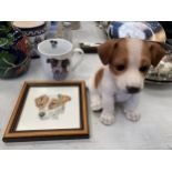 A GROUP OF THREE JACK RUSSEL ITEMS, FIGURE, MUG AND TAPESTRY