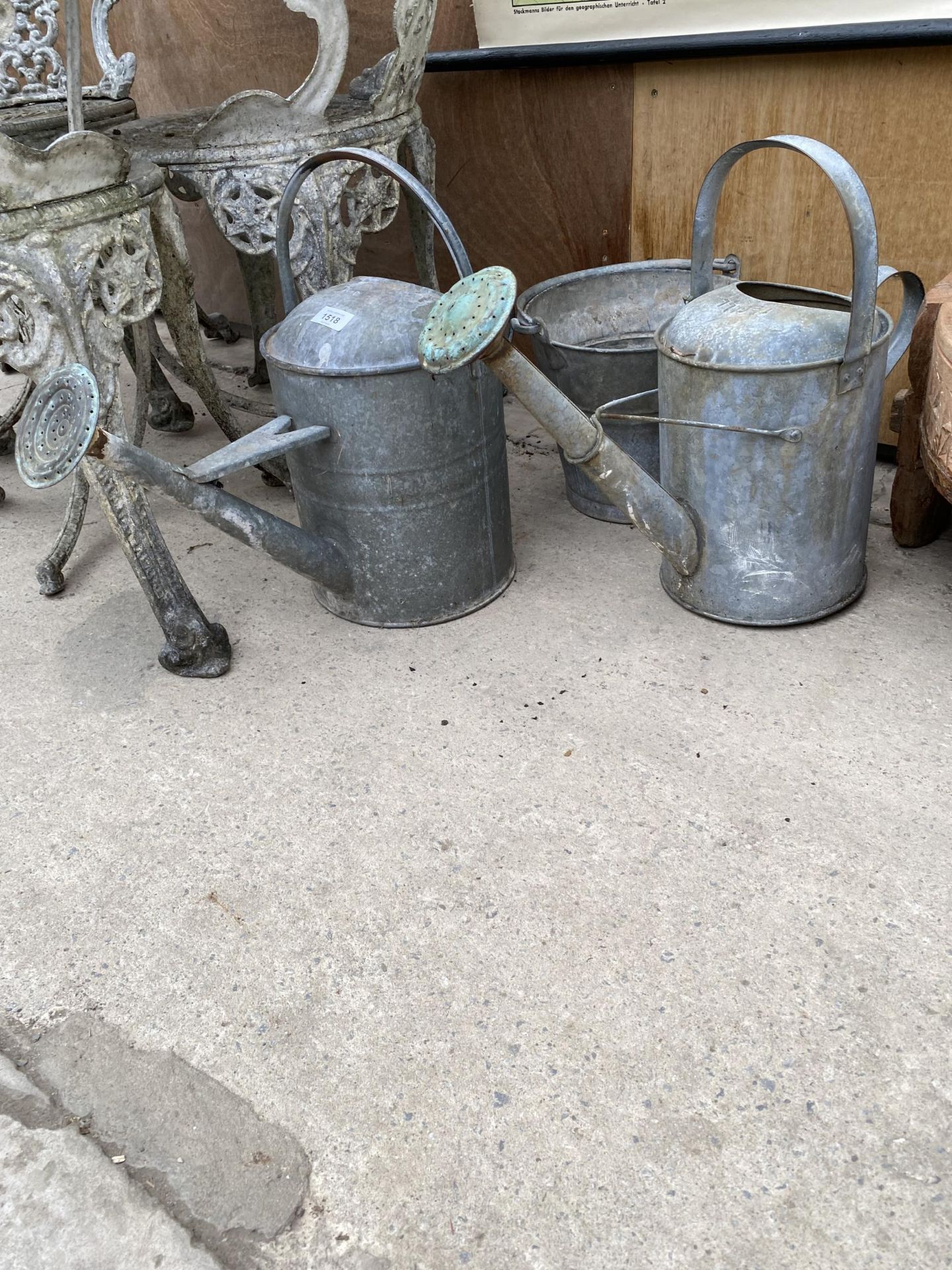 TWO VINTAGE GALVANISED WATERING CANS AND A GALVANISED BUCKET - Image 2 of 3