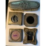 FOUR VINTAGE MINIATURE PHOTOGRAPH FRAMES TWO HALLMARKED AND A DECORATIVE HALLMARKED BIRMINGHAM