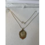 A SILVER NECKLACE WITH A HALLMARKED BIRMINGHAM SILVER DANCE MEDAL IN A PRESENTATION BOX