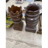 TWO BROWN SALT GLAZED CHIMNEY POTS