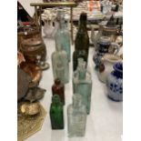 A GROUP OF VINTAGE GLASS BOTTLES, SOME NAMED, ORMSKIRK ETC